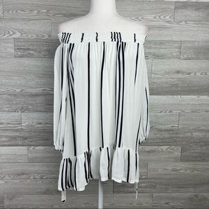 Faithfull the Brand Women’s Blouse Off The Shoulder White Navy Top Strip Size 2